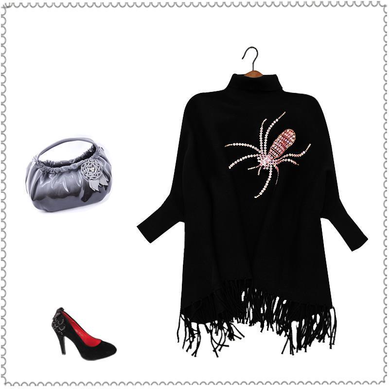 Autumn Winter Fringed Cloak Shawl Women Plus Size Knitted Coat Loose Fashion Pullover Knitted Cloak Shawl with Sleeves