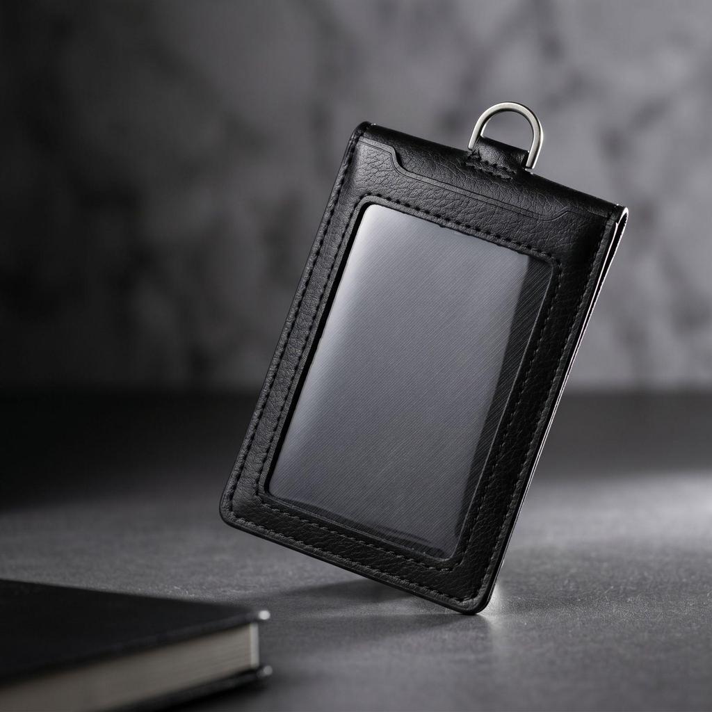 Leather Work ID Badge Holder with Foldable Magnetic Closure