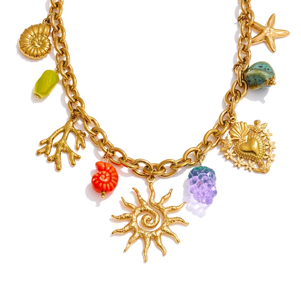 

Yhpup Exquisite Ceramic Ocean Style Sun Pendant Necklace Fashion Trendy Stainless Steel Collar Arrivals Jewelry Recommend