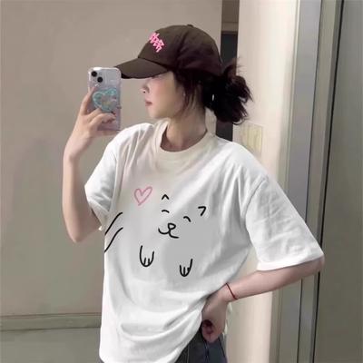 Cotton Short-sleeved T-shirt Women's White Summer New Popular Front Shoulder American Niche Design Half-sleeved Top