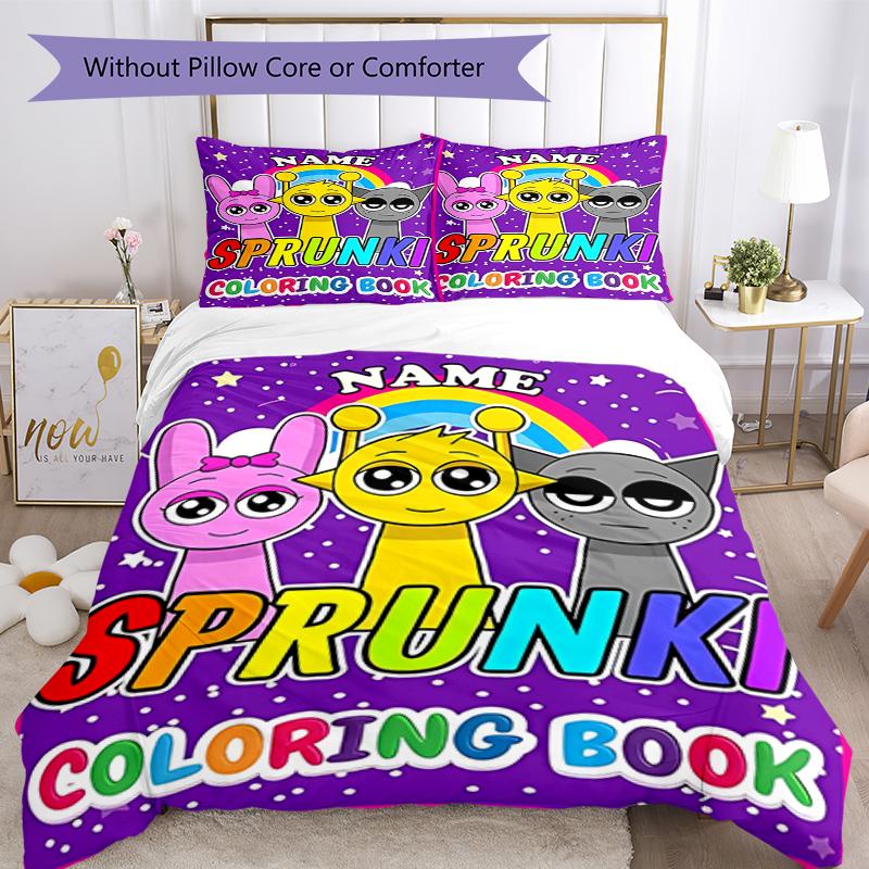 Set Biancheria da Letto Sprunki con Nome Personalizzato da 3 Pezzi, Chiusura con Bottoni, Include 1 Copripiumino e 2 Federe, Morbido e Confortevole per Tutte le Stagioni.