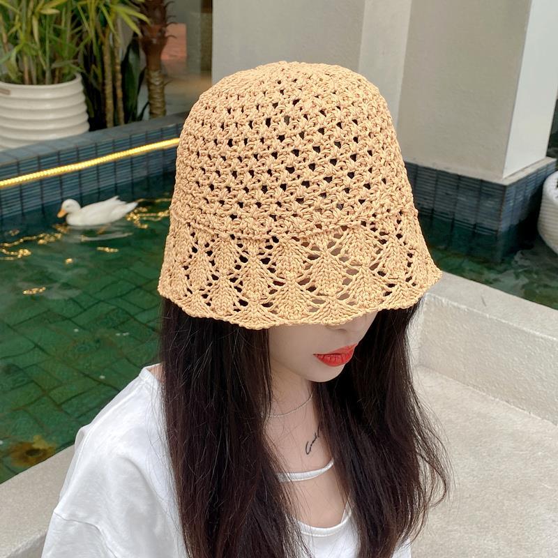 Women's Straw Hat Summer Sun Protection Breathable Hat Hollowed Out Sun Protection Fisherman Hat Mesh Hat
