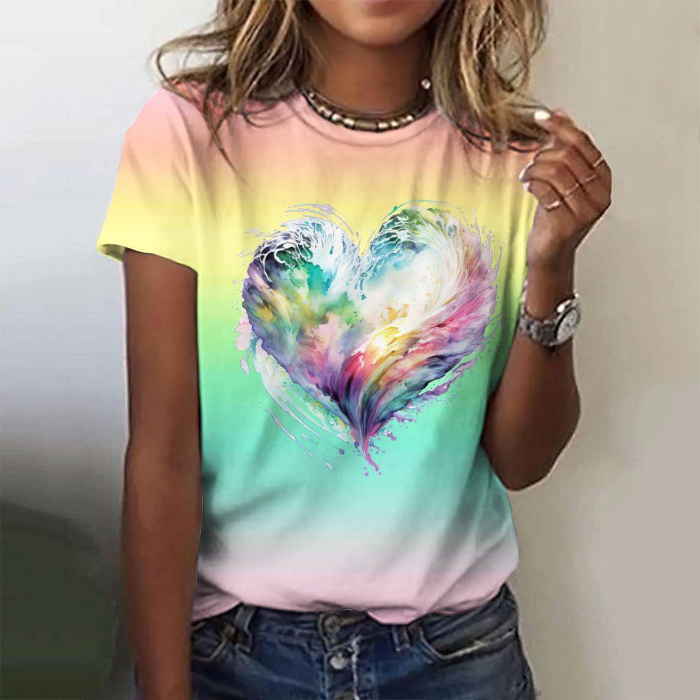 Summer Gradient Print Tshirt For Women Butterfly Pattern Tops Fashion Casual Loose T Shirt Oversized Short Sleeve Aesthetic Clot