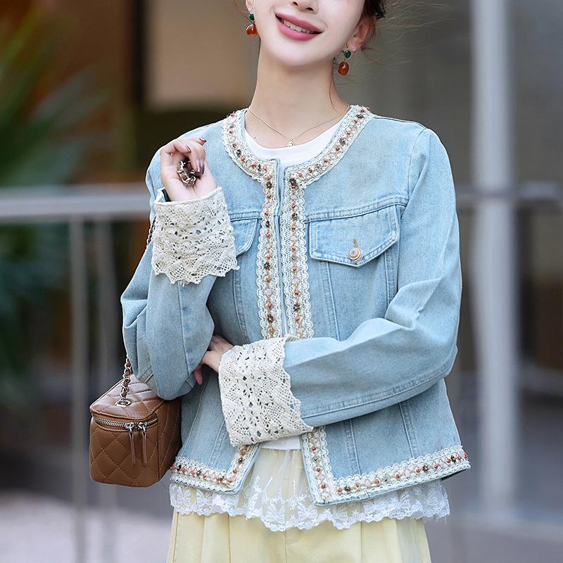 

Women s Spring 2025 Patchwork Lace Denim Jacket: Chic, Versatile, High-End Small