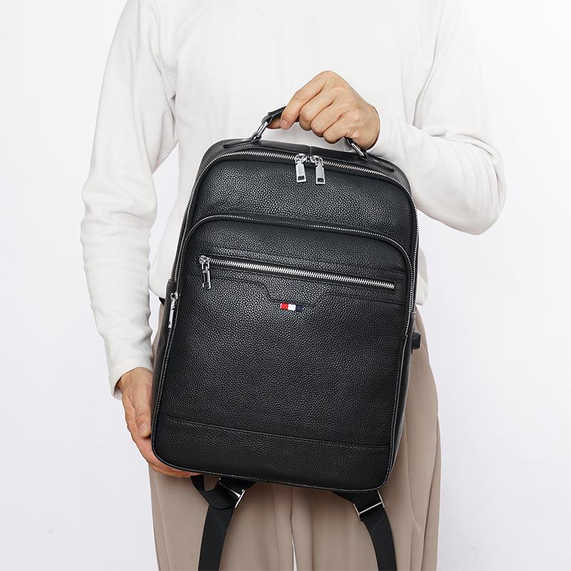 Genuine Leather Men's Backpack Top Layer Cowhide Fashion Casual Solid Color Computer Bag Usb Convenient Backpack