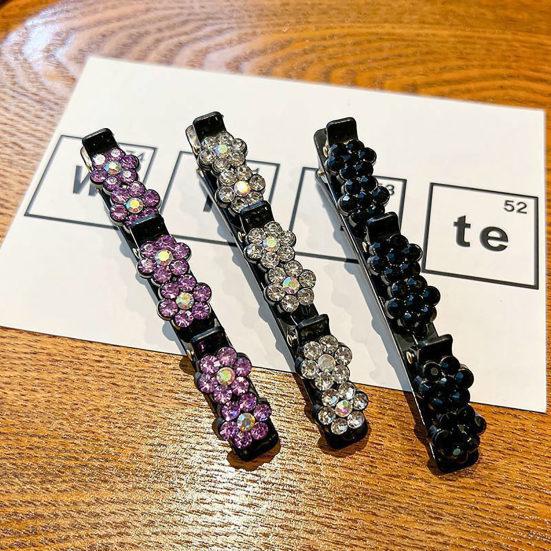 Korean Style Elegant Tight Anti-fall Side Bang Clip Shiny Rhinestone Flower Decor Double Layer Hairpin Hair Accessories