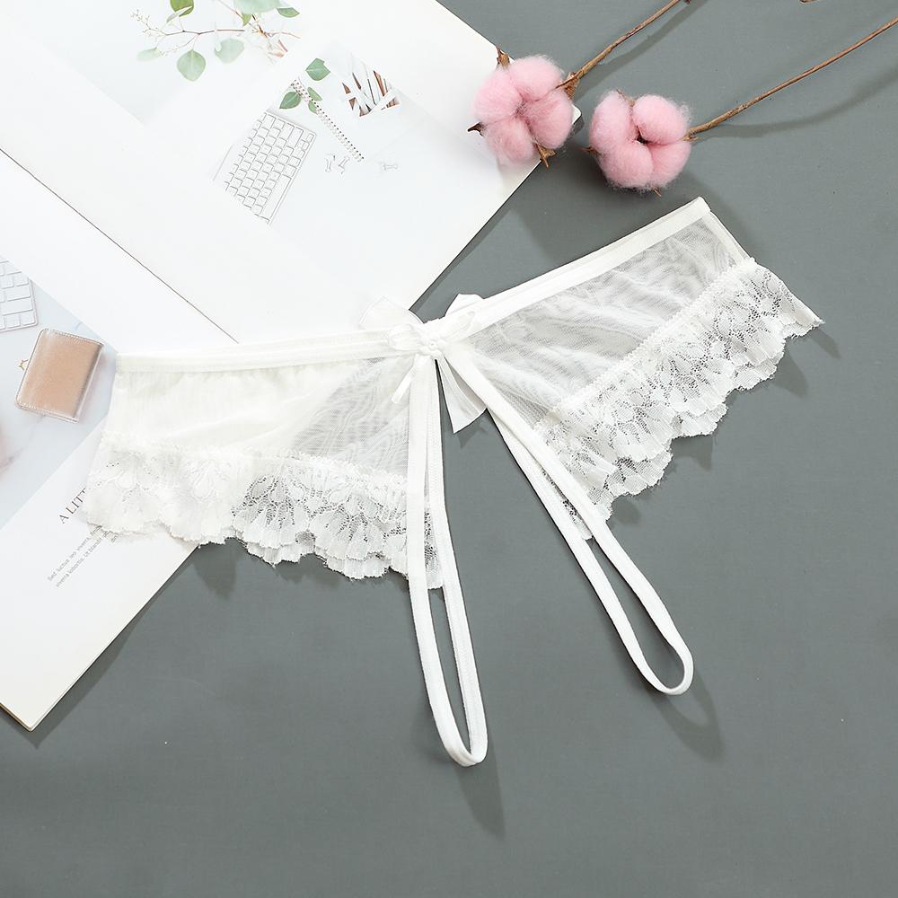 Sexy Lingerie Women's Panties Crotch Opening Transparent G-strings Thongs Solid Bowknot Underwear for Ladies Women Lace Pantys