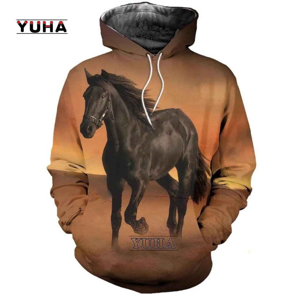 yk2Newest Funny Animal Horse Tattoo Street Clothing Long Sleeved Sportswear Newfashion 3D Printed Autumn Casual Hoodie
