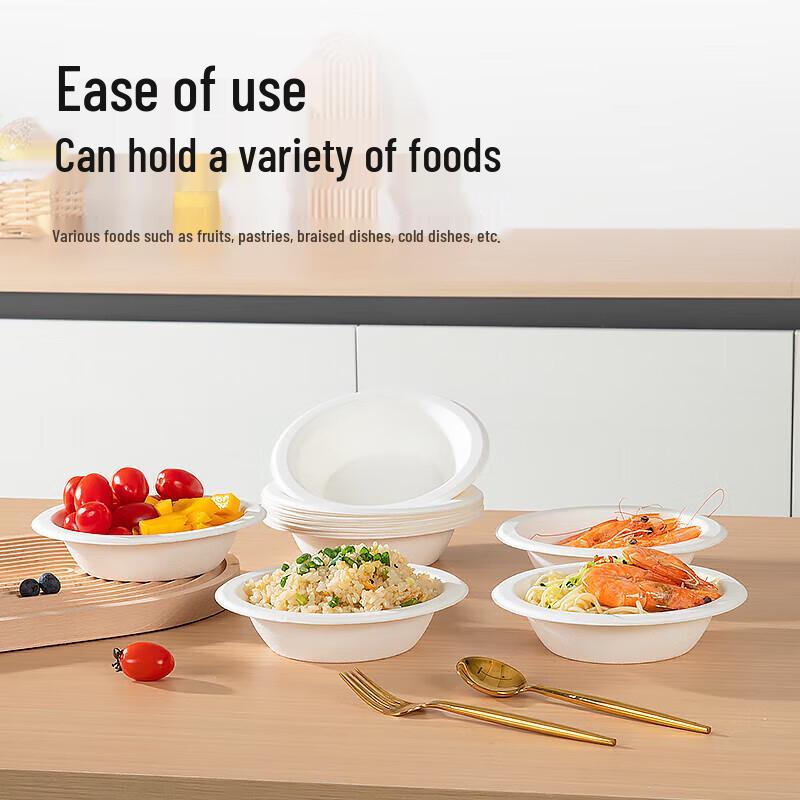 Temijia Biodegradable Sugarcane Pulp Disposable Bowls 350ml, 30-Pack