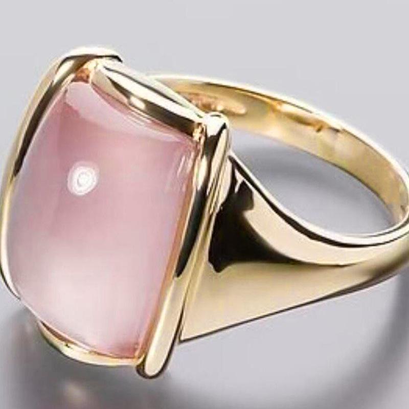 Japanese and Korean Moisturizing Imitation Moonstone Ring for Women, Irregular Quadrilateral Simple and Atmospheric Zircon 6