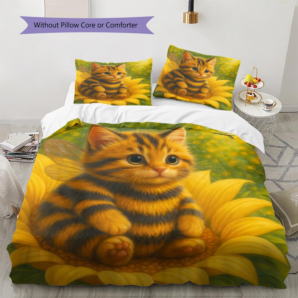 Conjunto de Colcha com Padrão de Desenho Animado Capa de Colcha Fronha Decoração de Casa Presente de Aniversário (1 capa de edredom + 2 fronhas, sem enchimento.)