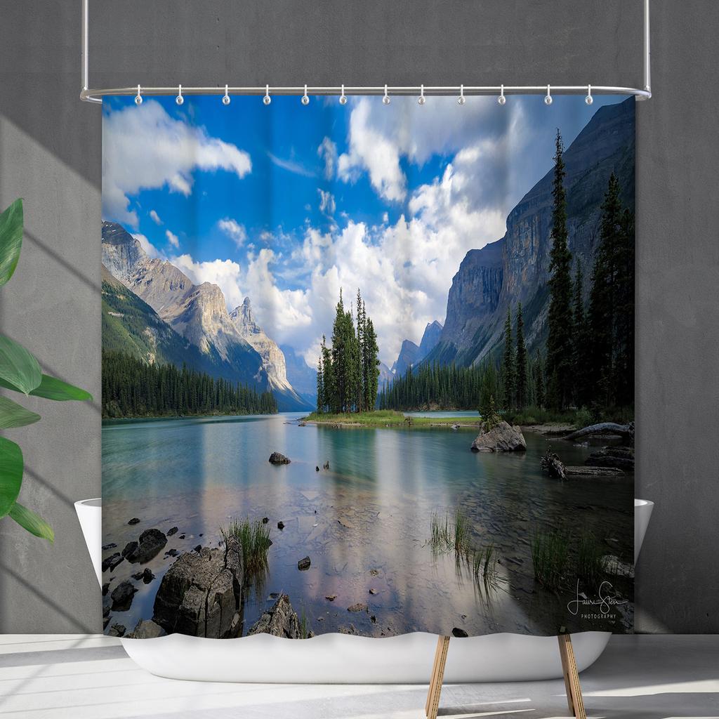 Bathroom Waterproof Curtain Digital Printing Landscape Waterfall Shower Curtain Free Punching Toilet Partition Curtain Shower Cloth