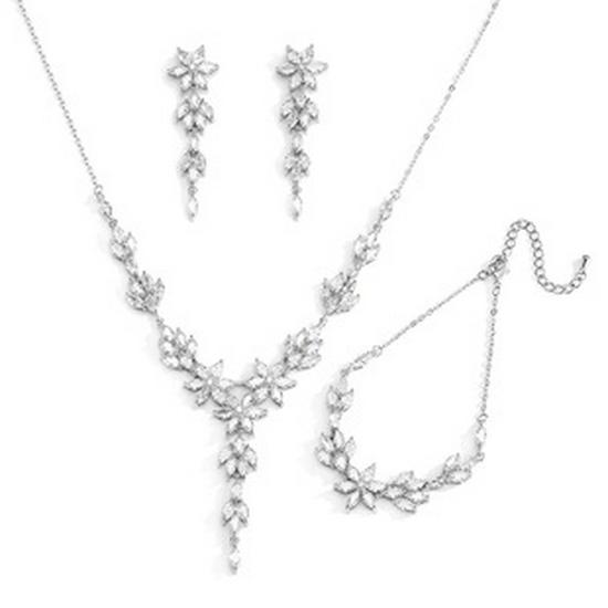 RAKOL Korean Style Fresh Floral Bridal Jewelry Set - Women's Zirconia Micro-Paved Earrings & Necklace