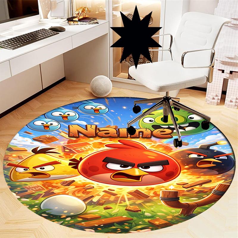 Custom Name Angry Birds Printed Round Rug Carpet Chair Rug Area Rug Entryway Doormats,for Office Chair Living Room Bedroom Kitchen Room.