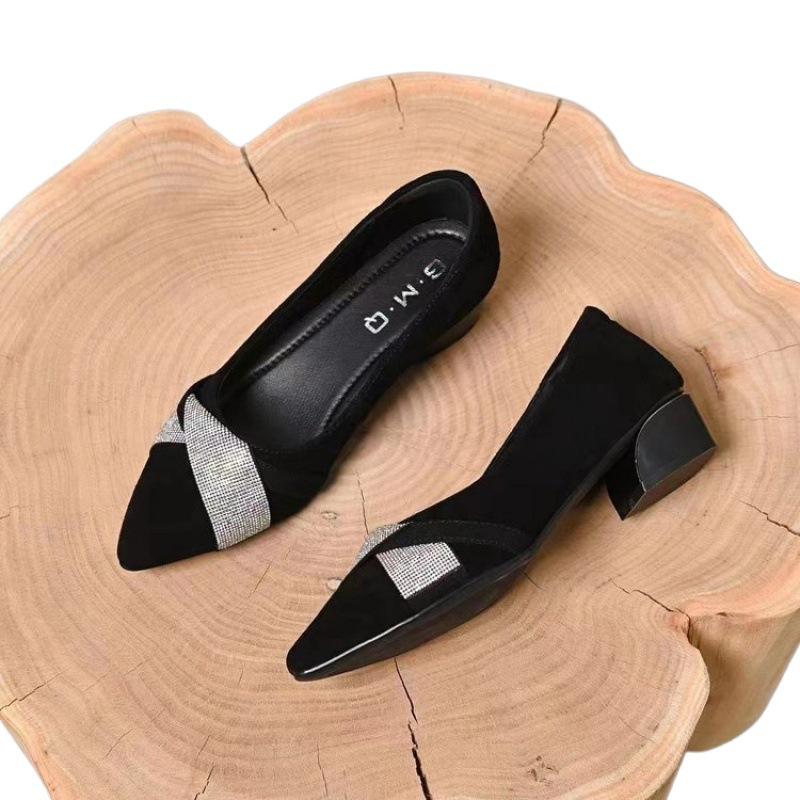 Medium Heel Single Shoes Women's Thin Heel 2025 New Spring and Autumn High Heels Rhinestone Women's Shoes Comfortable Pointed Tip Shallow Mouth Wom