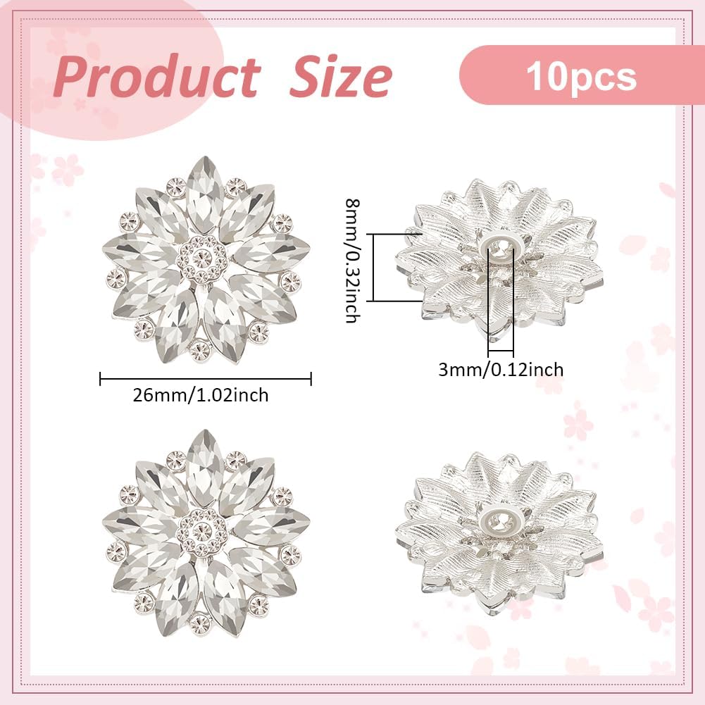 FINGERINSPIRE 10 Pcs Flower Rhinestone Shank Buttons - 26mm/1inch Clear Crystal Floral Sew On Buttons with 1-Hole for DIY Craft Bouquet Clothes