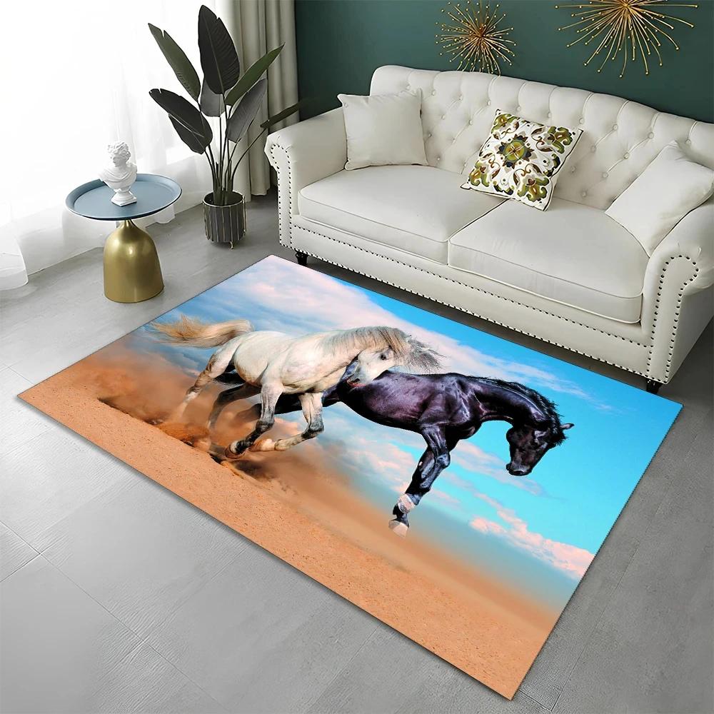 3D Pentium Gallant Horse Steed Animal Carpet Rug for Home Living Room Bedroom Sofa Doormat Decor,kid Area Rug Non-slip Floor Mat