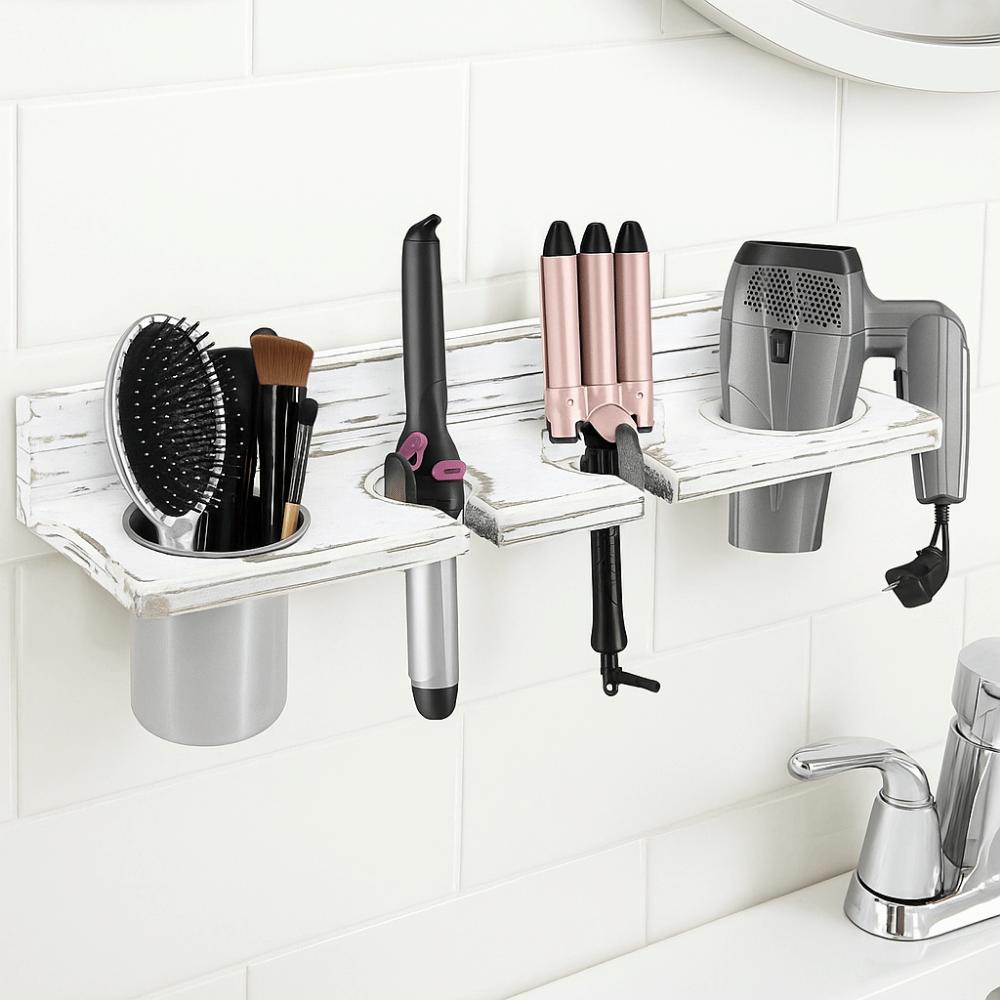 Wooden Blow Dryer Hanger Wall-Mounted Curling Iron Shelf Practical Toilet Blower Holder  Combs