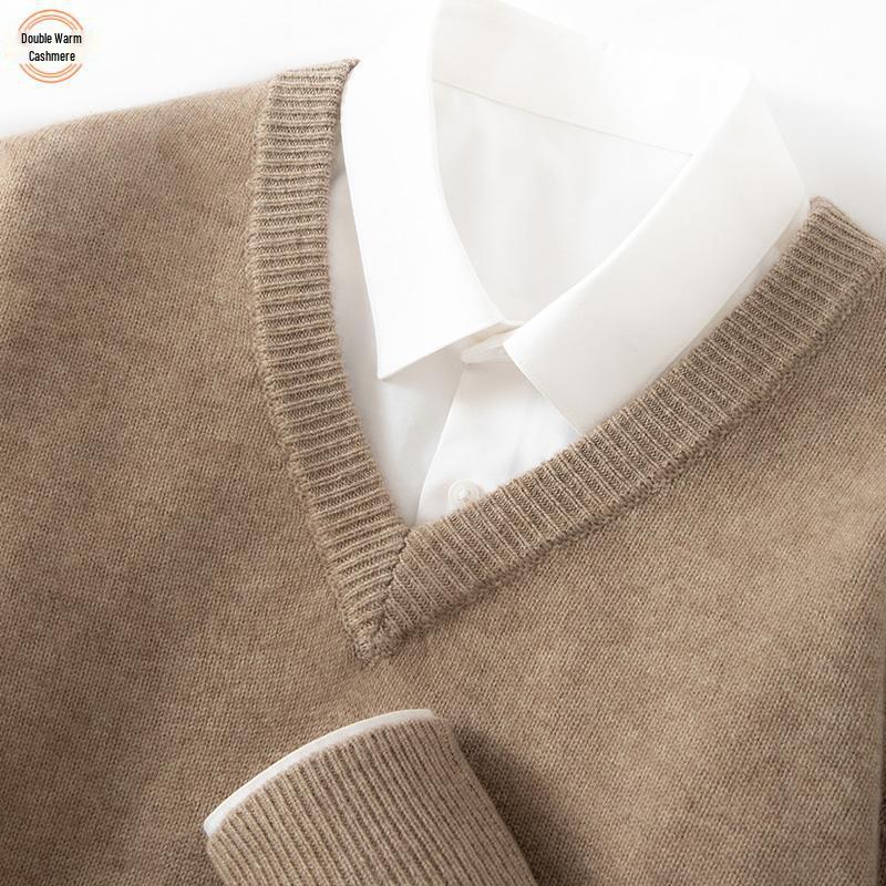 

Men s Cashmere V-Neck Sweater, Double-Strand, Loose Fit, Casual Knit Pullover L