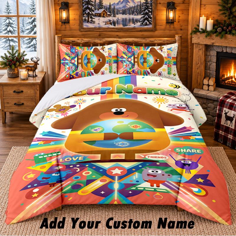 Hey Duggee Custom Name 3Pcs Bedding Set 1 Bed Sheet 2 Pillowcases Bedroom Home Decor