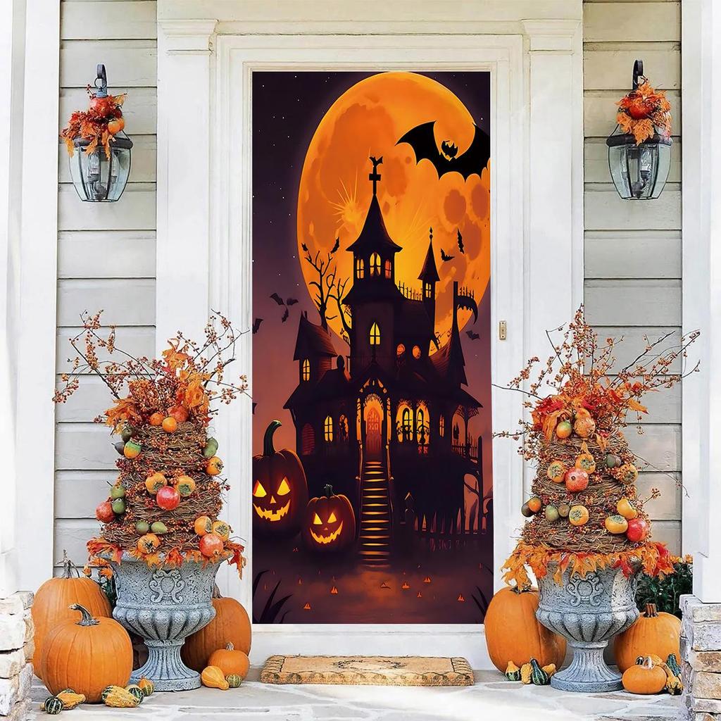 Halloween Pattern Stretch Carpet Fabric Door Cover - Easy Installation