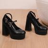 Q/Scarpe singole con tacco alto da donna Primavera/Estate Nuovo colore solido Piattaforma impermeabile Tacco spesso Bocca bassa Scarpe basse di grandi dimensioni