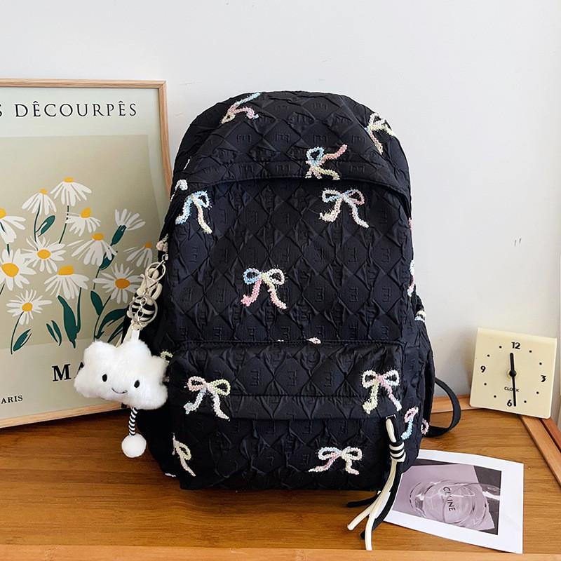 

Сумка через плечо для девочек, повседневная, из мягкого нейлона с деталями строчки, для школы, путешествий чёрный