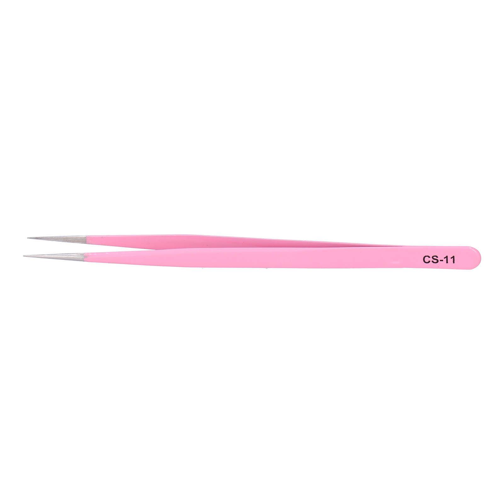 Anti Static Eyelash Grafting Tweezers Stainless Steel Eyelash Extension Tweezers Pink CS-11
