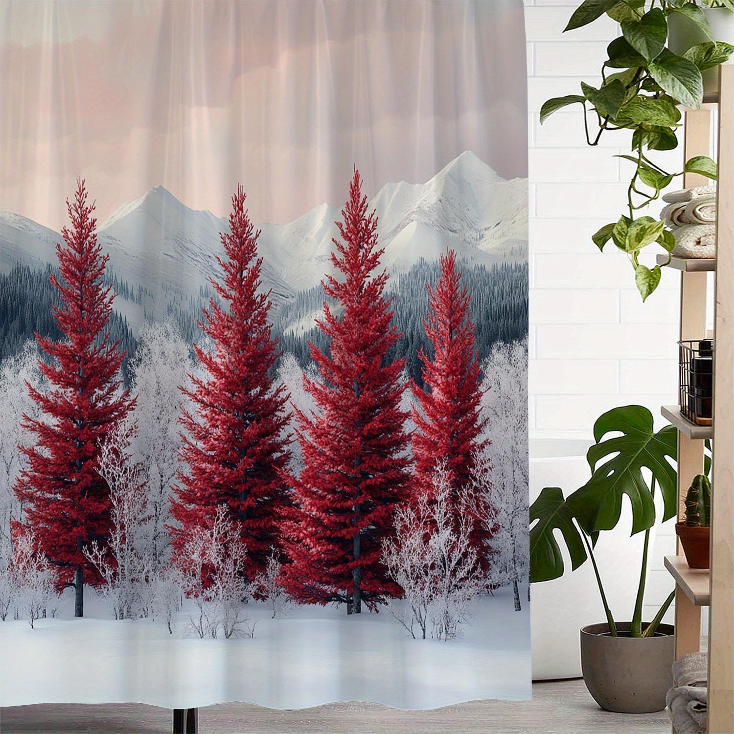 

Winter Snowscape Bath Curtain - Artistic Red Trees Print, Water-Resistant Polyester, 12 Hooks, Machine Washable W60H190(CM)-1 Pcs