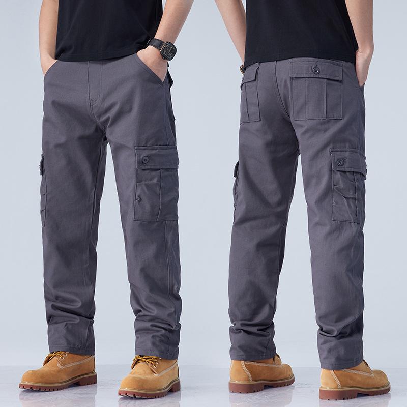 Men's Multi-Pocket Cargo Pants - Loose Fit, Straight Leg, Wear-Resistant, Ideal for Outdoor Sports and Work.