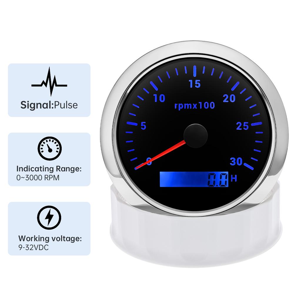 RPM Gauge 8000rpm 6000rpm 3K-8K 85MM Diesel Engine Tachometer REV Counter with LCD Digital Hourmeter 7Colors Backlight 12V/24V