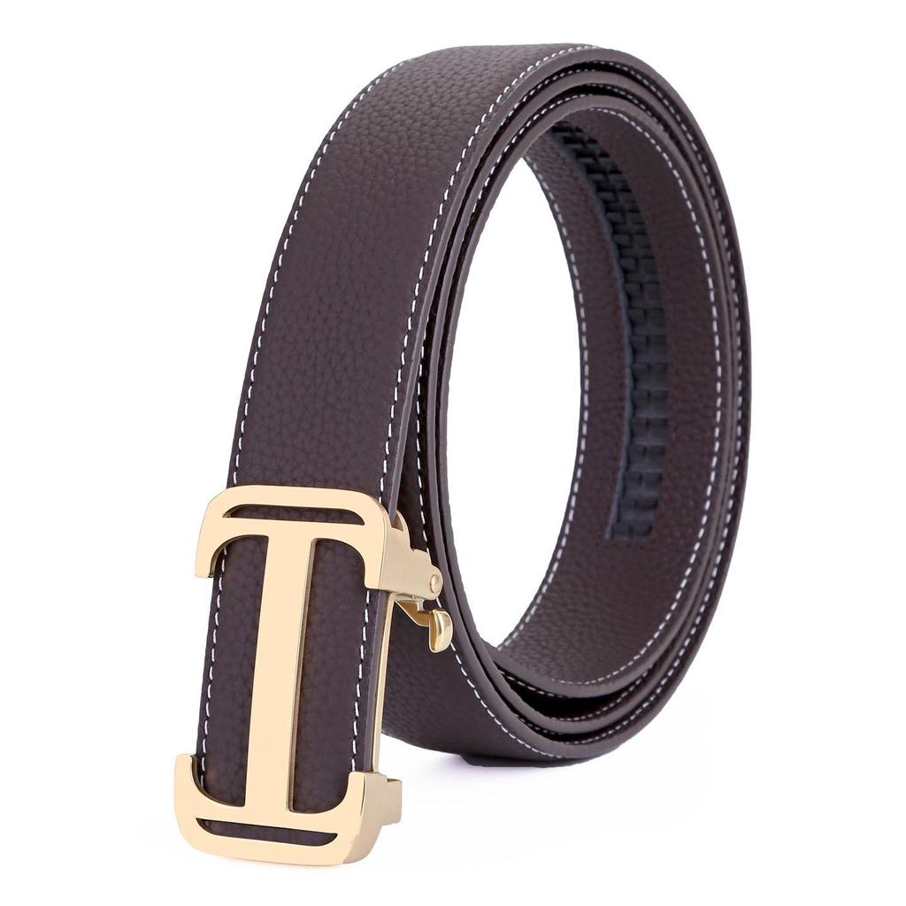 Men's Automatic Buckle Stainless Steel Belt, Genuine Leather Cowhide, Youth Versatile Casual Design
