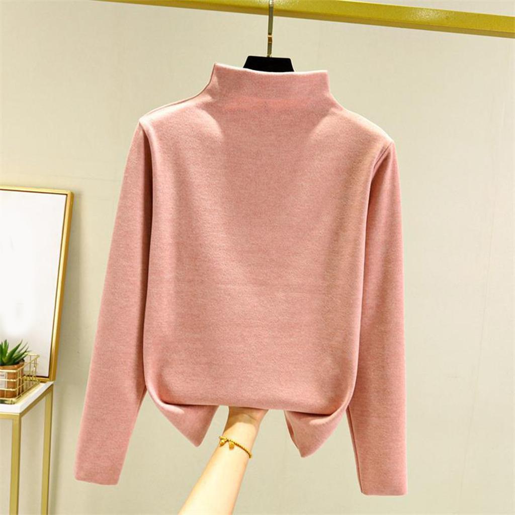 Ladies' Loose Comfortable Casual Fashionable And Warm Underwear With Seamless Half High Collar And Thick Velvet Top