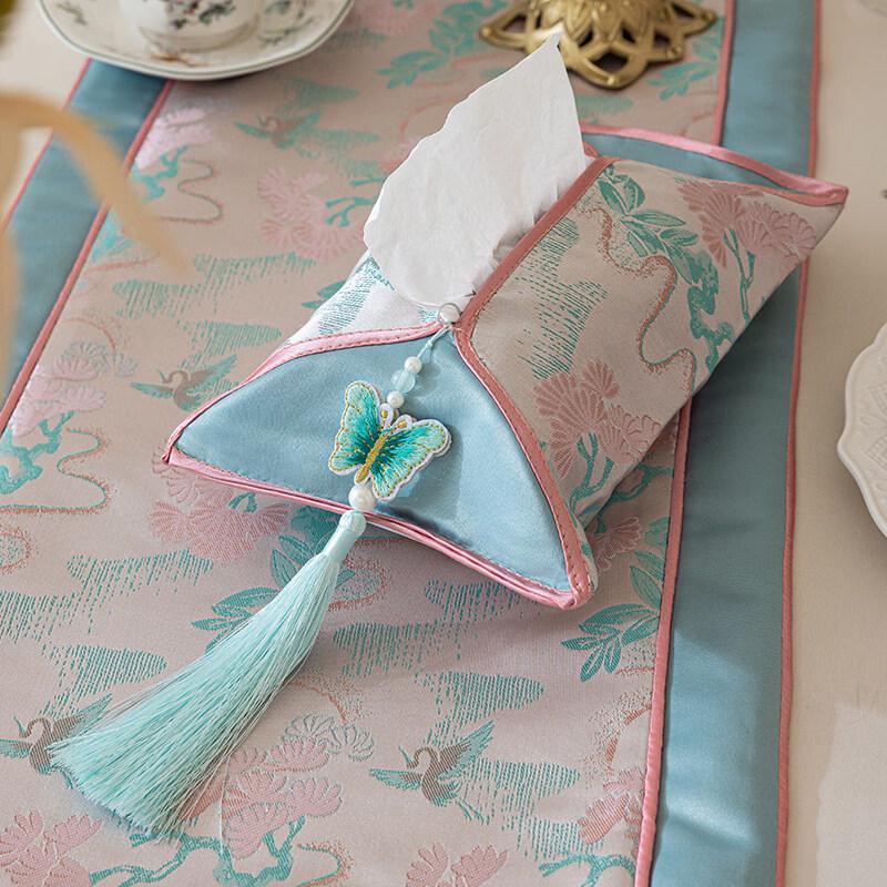 

Charming Beauty Pine Crane Embroidered Brocade Tissue Box