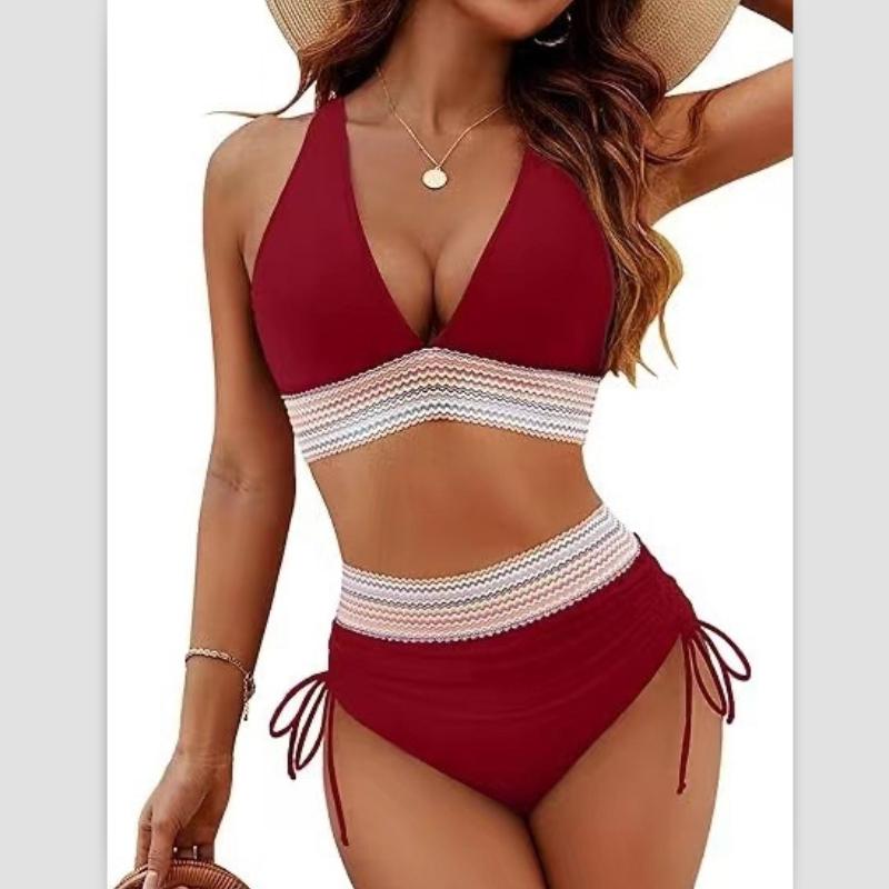 Summer Women Sexy Beachwear Bikini Set Two-Piece Color Block Strappy Swimsuit Swimwear Bathing Suit 17 Colors S-2XL