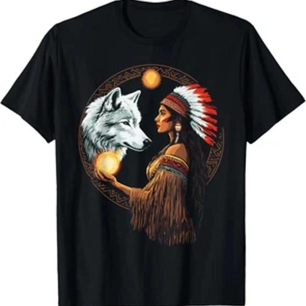Native Indian American Day Pride Tribal Wolf T Shirt Vintage Comfortable Casual Slightly Versatile Top For Everyday Wear