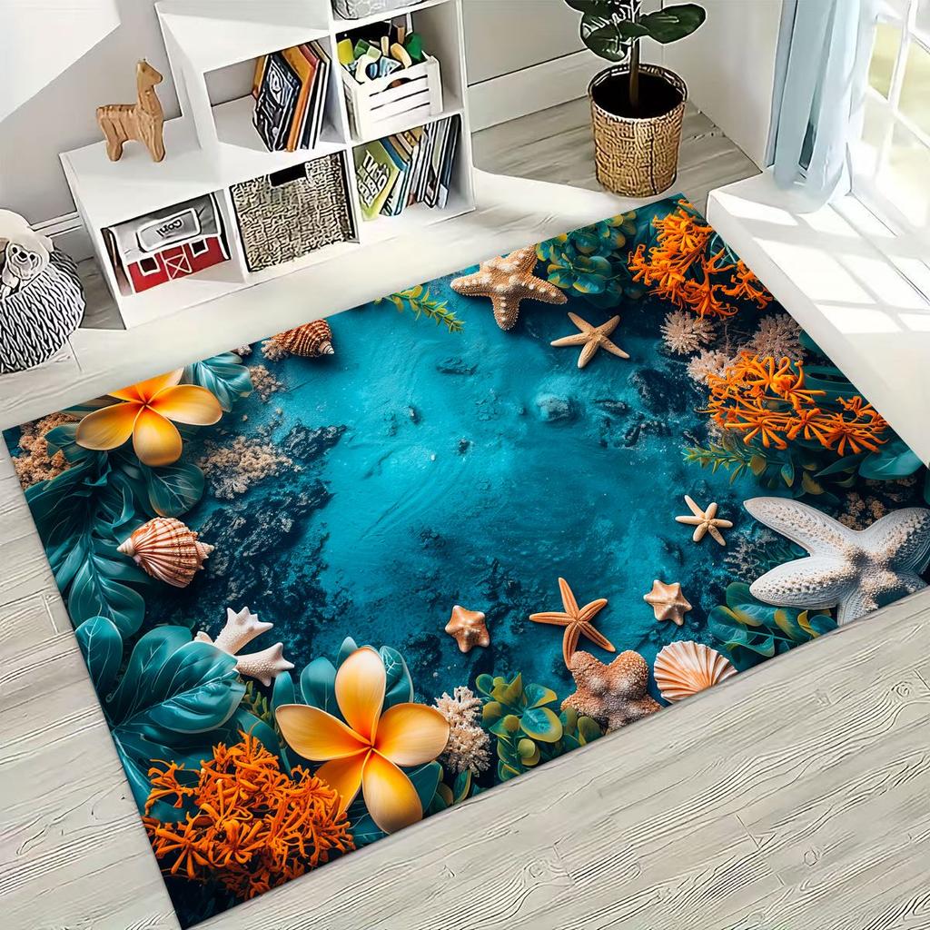 Dream Starfish Shell Tropical Beach Sea Star Art Rug for Bedroom Living Room Sofa Home Doormat Decor,Large Non-slip Floor Mat