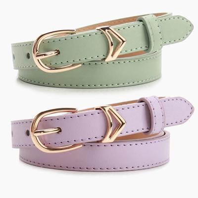 Neuer koreanischer Stil Legierung Damen Dünner Gürtel Vielseitiger Rock- und Hosen Dekorationsgürtel Bonbonfarbe High-End Gürtel für Damen