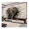 Customized Size 3D Broken Wall Elephant Rhinoceros Mural Wall Paper for Kids Bedroom Living Room Decor Wallpaper