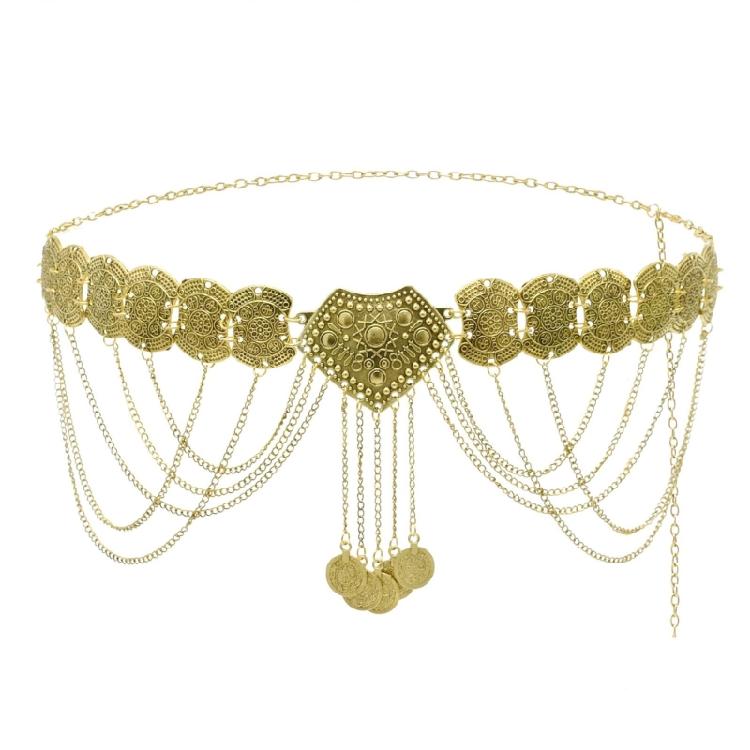 Fringed Coins Chain Belt for Women Hollowed Waist Chain Ethnic Decorative Dress Belt Party Waist Decors Body Jewelry