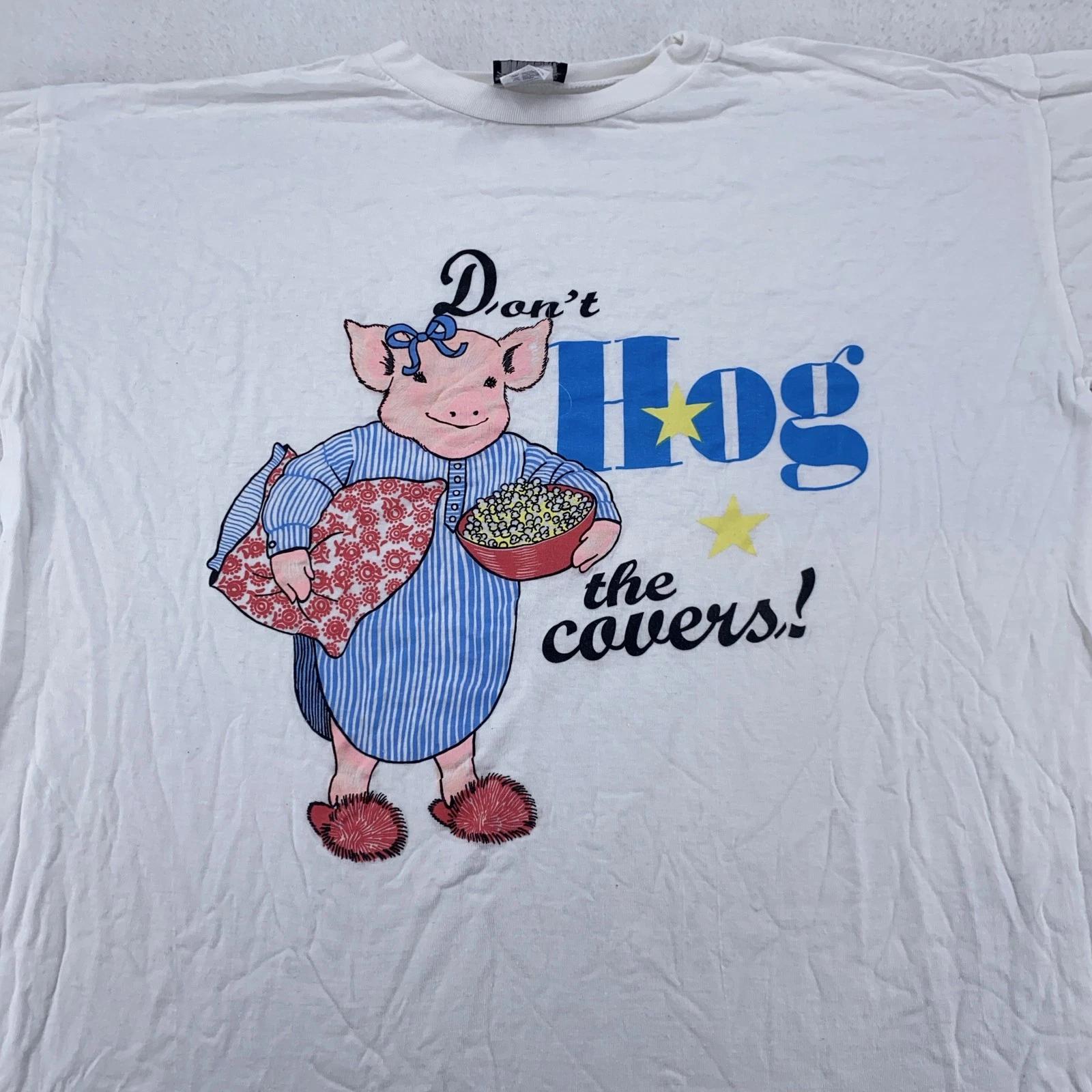 

Vintage Don t Hog The Covers Pig Pajamas Sleepygirl Shirt XL Funny 90s Cartoon L