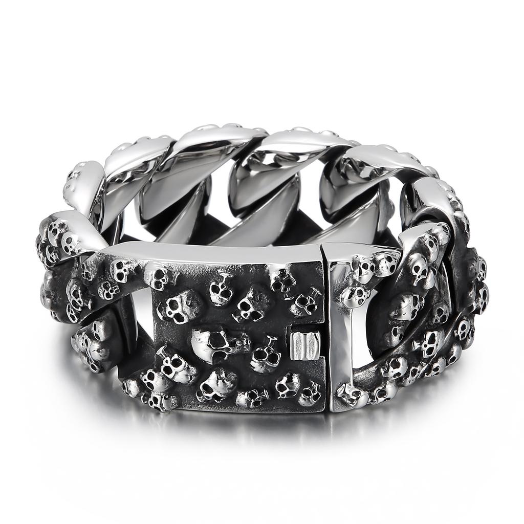 Kalen Gothic 32mm Wide Bracelet for Men Punk Domineering Skull Accessory Heavy Duty Chain Charms Jewelry Gifts