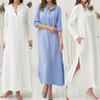 Luxusní dámský kaftan Bavlna Dlouhý rukáv Jednobarevný Ležérní Oversized Maxi košilové šaty