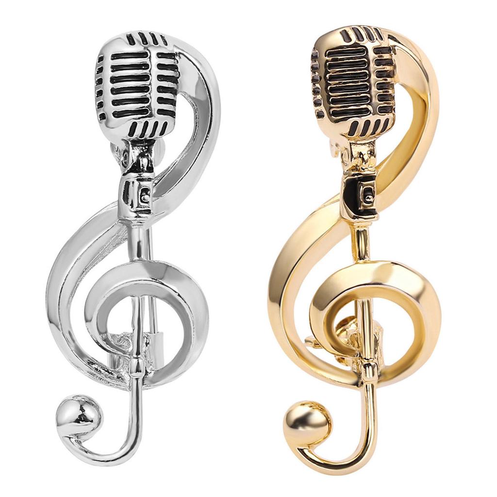 Gold Silver Color Microphone Brooch Jewelry Decoration Music Note Pins Badge Decoration for Unisex
