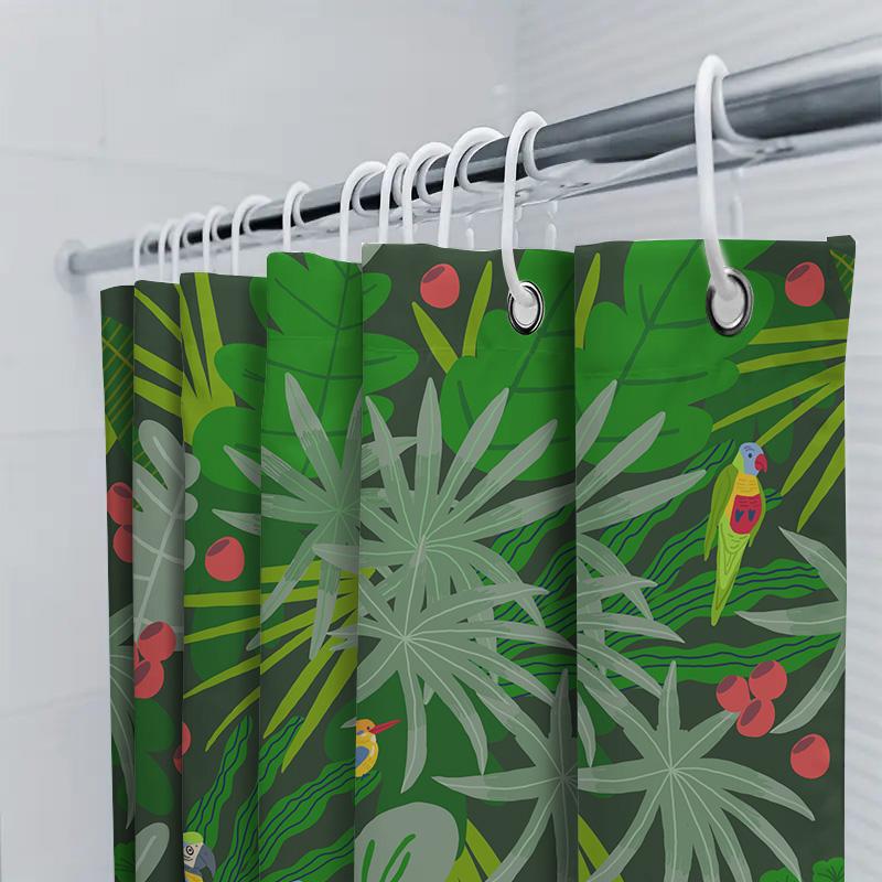 Exotic Tropical Greenery Shower Curtain With Birds Modern Bathroom Decor For Home Decoration