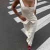European and American Amazon Cross-border Women's New Solid Color Sleeveless Square Neck Button-Back Backless Top Bodycon Long Skirt Set