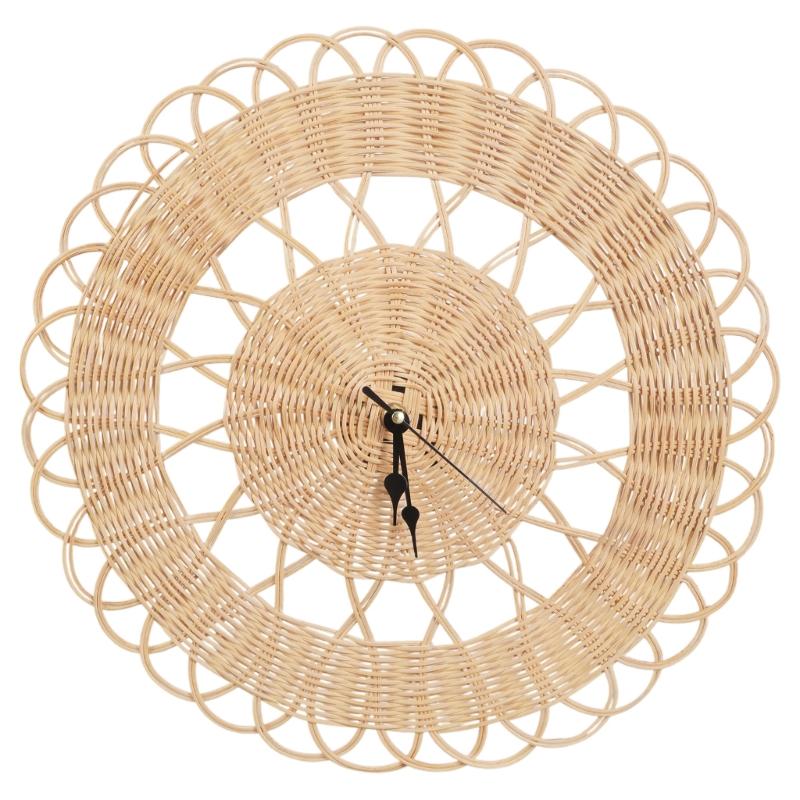 

Delicate Hand Craft Art Clock Wall Hanging Rattan Woven Clock with Clear Number 1