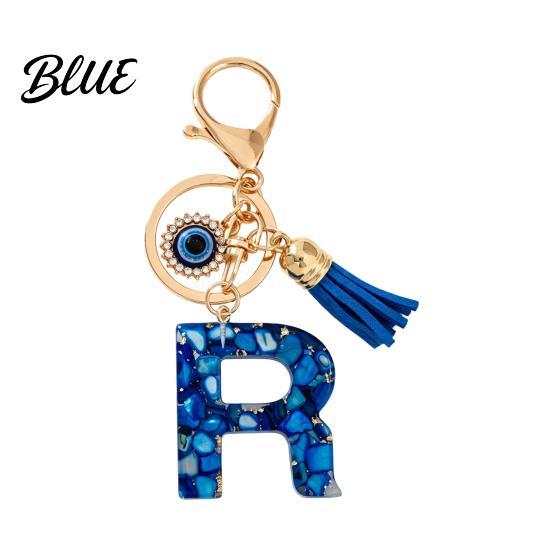 Keychain Charm Blue Series Pendant Initial Letter Key Chain with Eyes Pendant Tassel