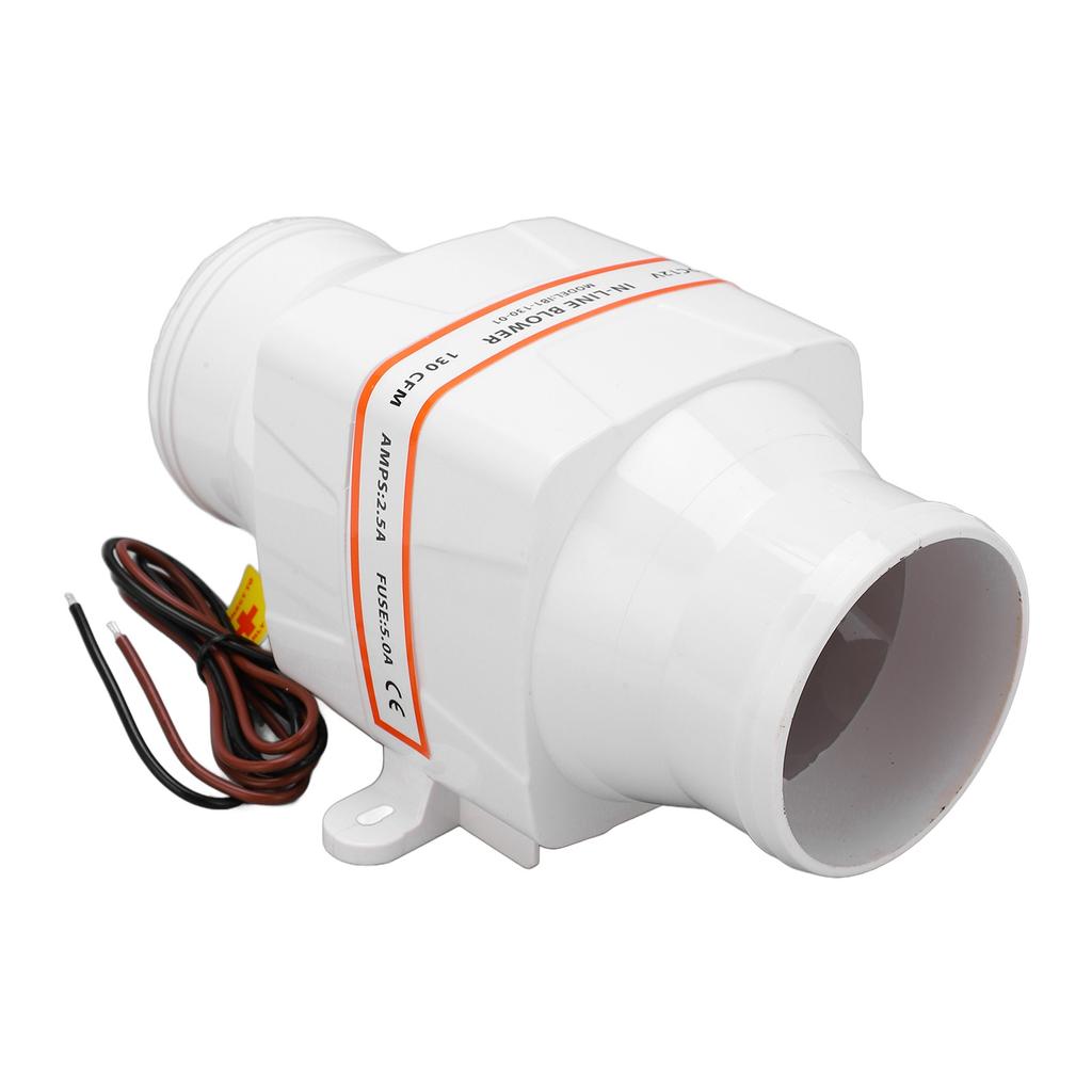 3in 12V Inline Bilge Air Blower Vent Fan 130CFM 4 Blades High Airflow for Marine Yachts Boats