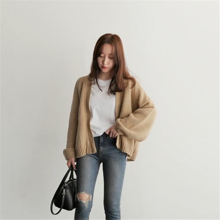 Women's Knitted Cardigan Loose Short Knit Sweater Cardigan Sweater Jacket